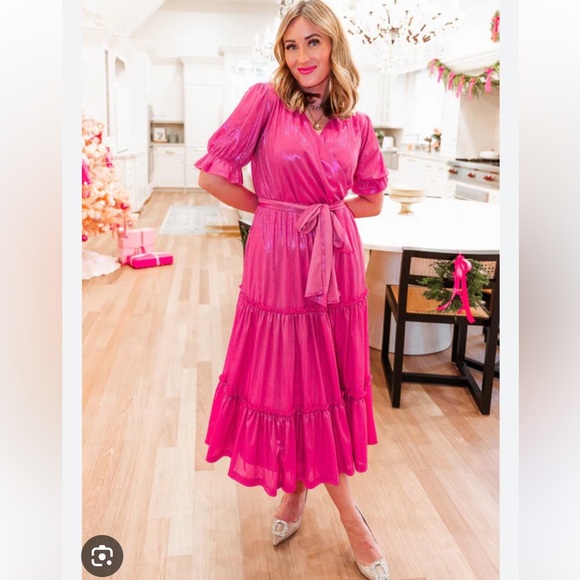 Ivy City Co Dresses & Skirts - Ivy City Co Shimmery Fuchsia Wrap Midi Dress